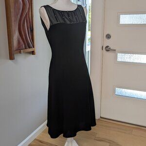 Vintage Jones Wear Black Mesh Crystal Cowl Back Dress Sz 10 Sleeveless LBD Goth